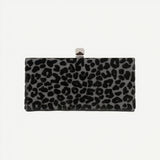 Jimmy Choo Celeste Black Devore Velvet Leopard Clutch Bag