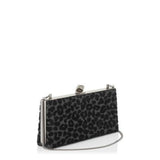 Jimmy Choo Celeste Black Devore Velvet Leopard Clutch Bag