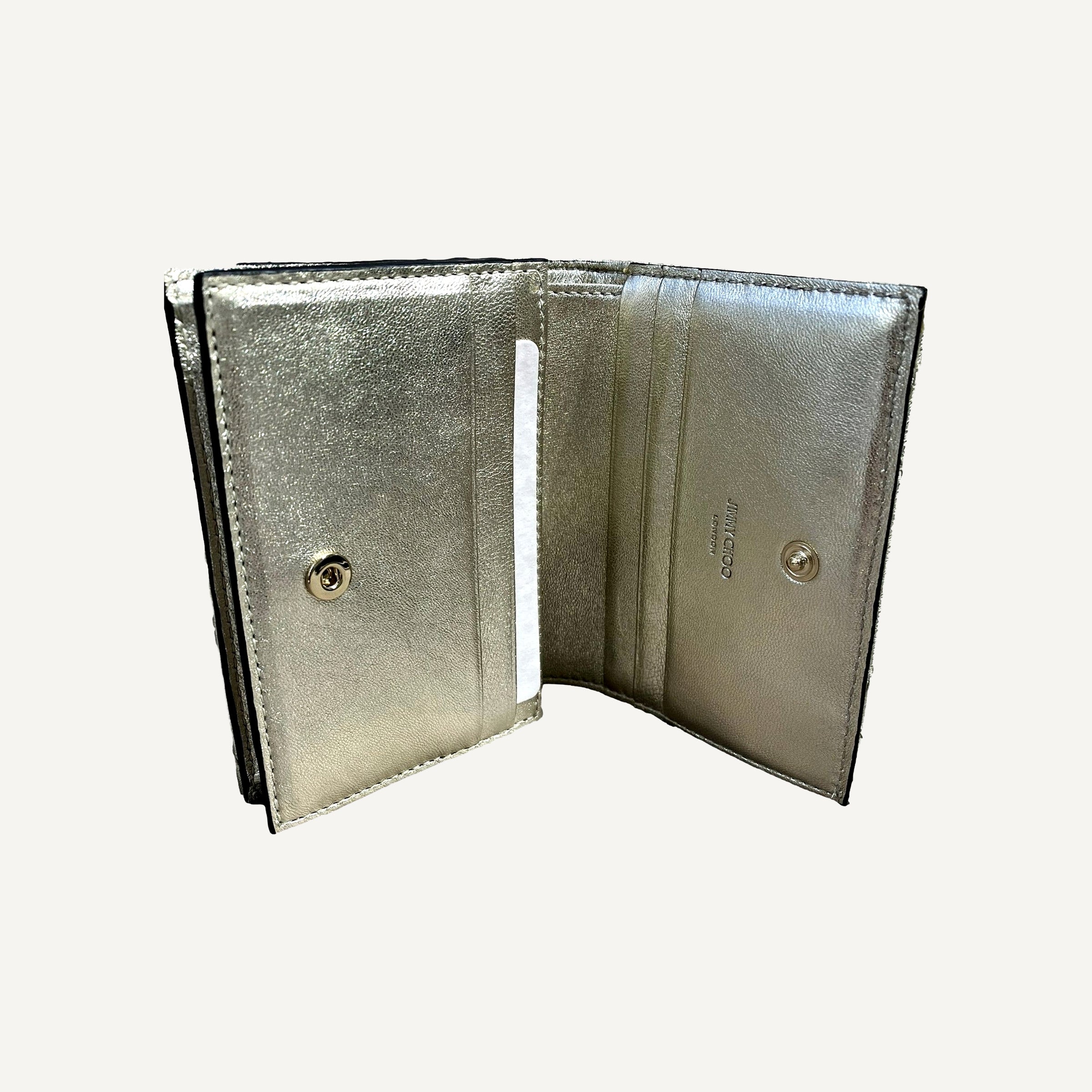 Jimmy Choo Farone Champagne Metallic Leather Card Case Wallet