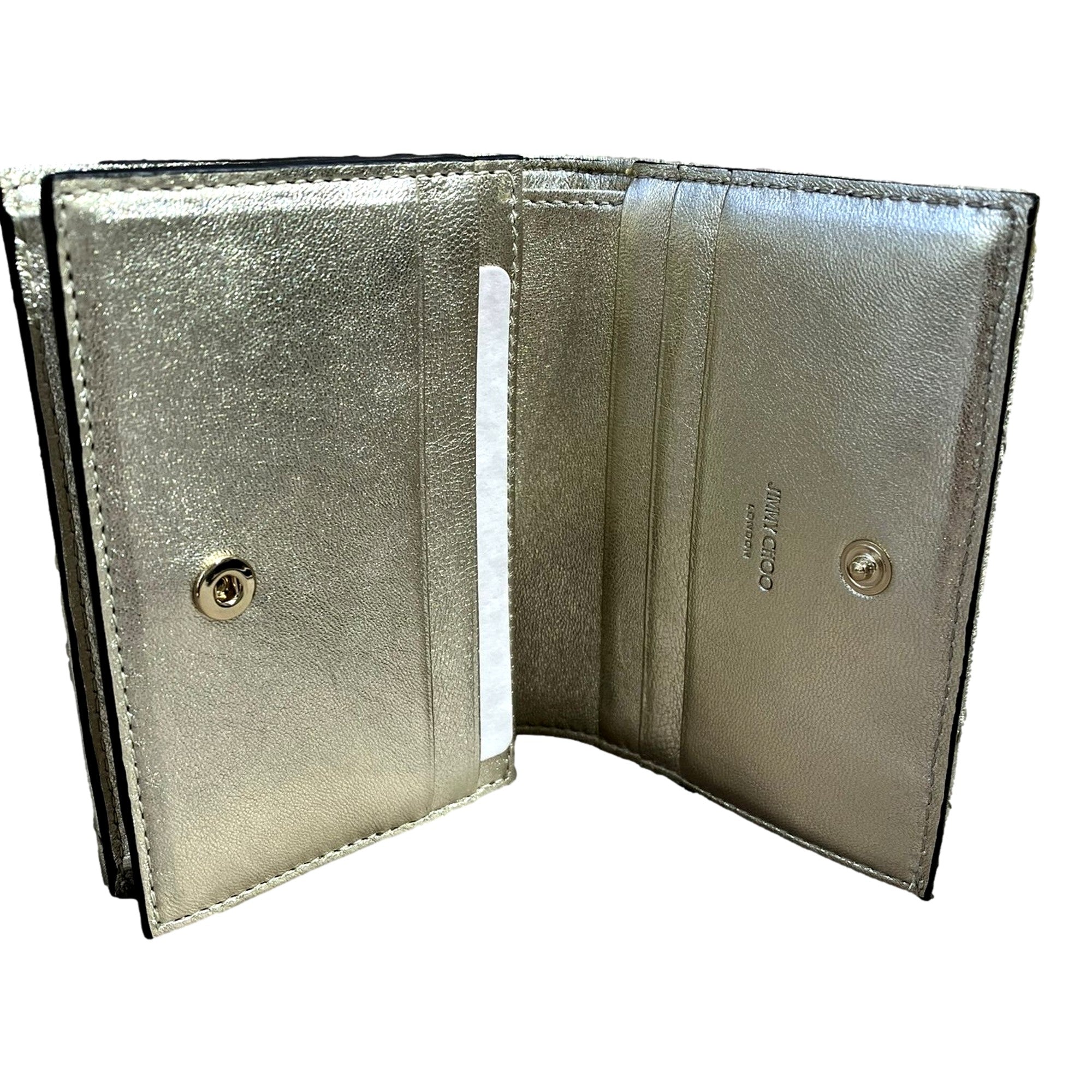 Jimmy Choo Farone Champagne Metallic Leather Card Case Wallet