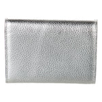 Jimmy Choo Loni Silver Leather Embossed Logo Tri-Fold Card Case Wallet