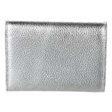 Jimmy Choo Loni Silver Leather Embossed Logo Tri-Fold Card Case Wallet