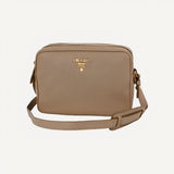 Prada Beige Vitello Phenix Leather Double Zip Crossbody Bag