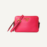 Prada Peonia Pink Vitello Phenix Leather Double Zip Crossbody Bag