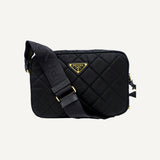 Prada Tessuto Black Quilted Nylon Triangle Logo Camera Crossbody Bag