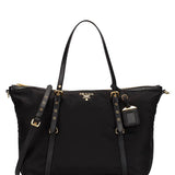 Prada Tessuto Nylon Saffiano Leather Black Top Zip Tote Bag