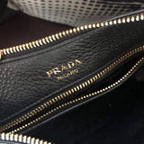 Prada Black Vitello Phenix Leather Web Stripe Strap Crossbody Bag