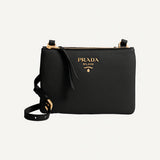 Prada Vitello Phenix Leather Gold Hardware Black Crossbody Bag