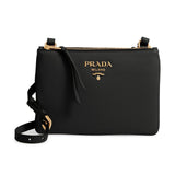 Prada Vitello Phenix Leather Gold Hardware Black Crossbody Bag