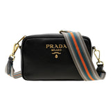 Prada Milano Web Stripe Strap Vitello Phenix Nero Leather Crossbody Bag