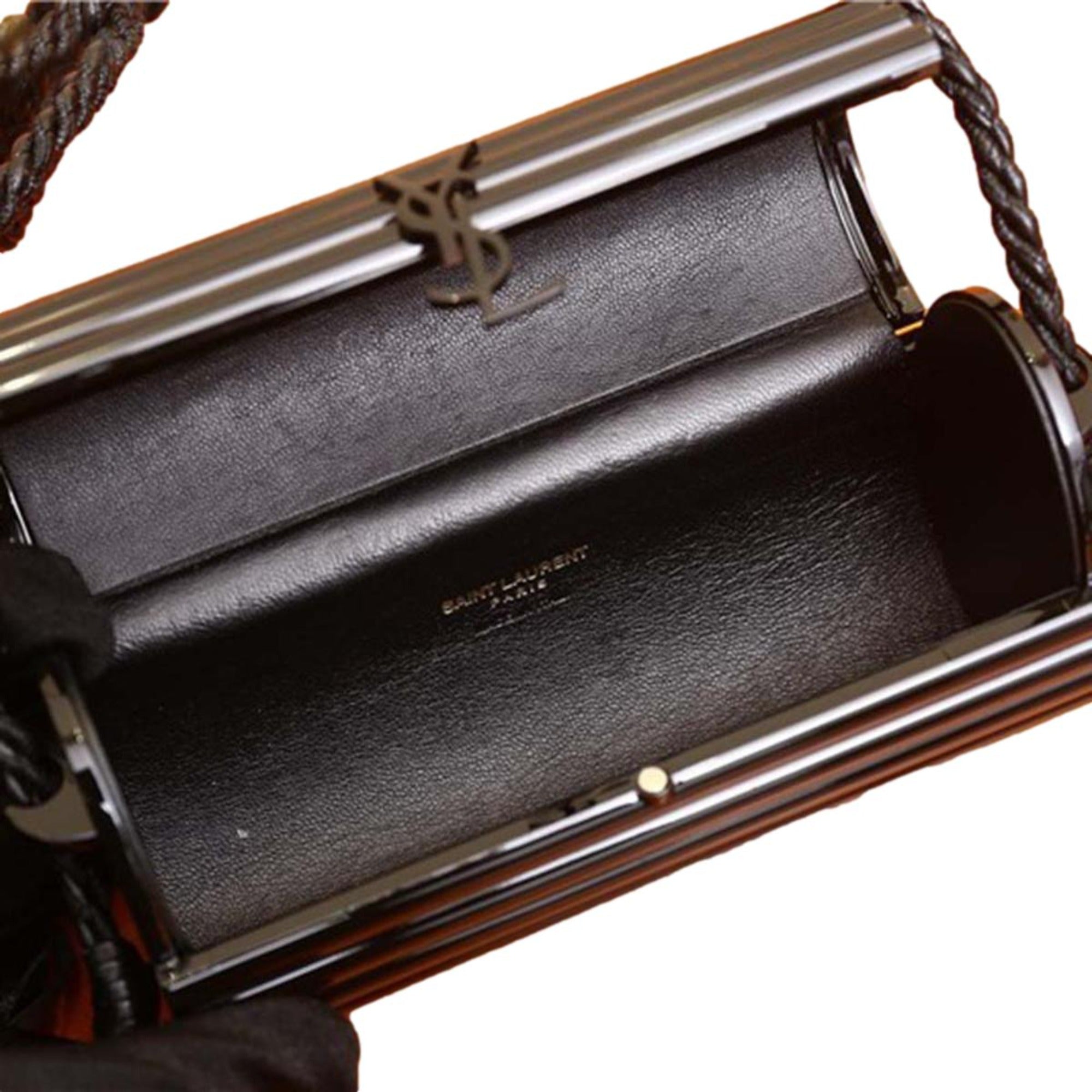 YSL Black Plexiglass Minaudiere Opium Box Bag