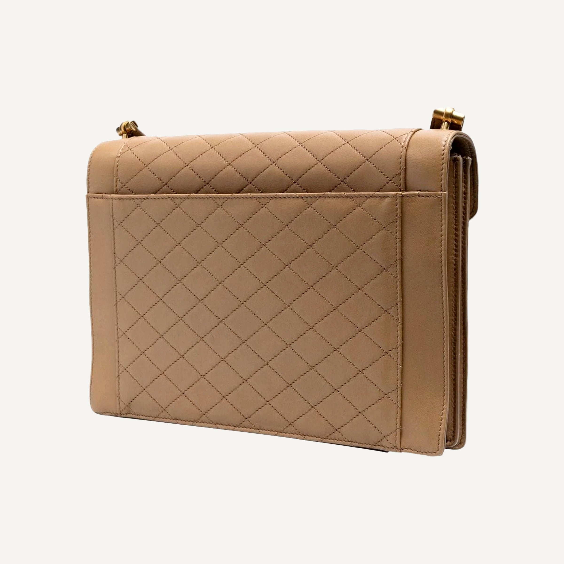 YSL Gabby Monogram Quilted Lambskin Leather Light Brown Shoulder Bag