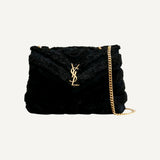 YSL Loulou Black Shearling Medium Shoulder Bag