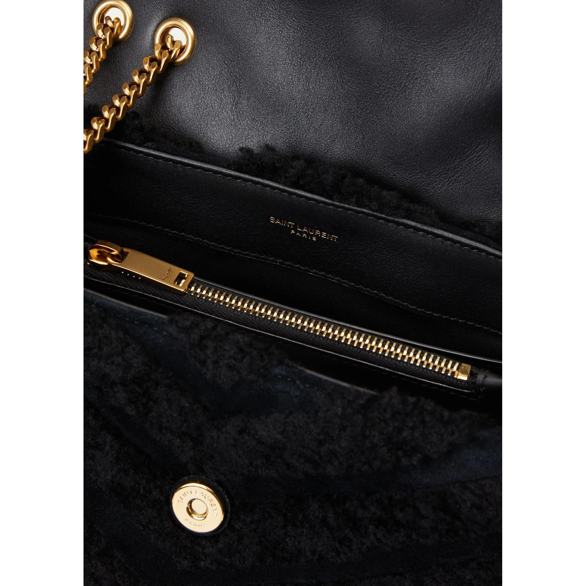 YSL Loulou Black Shearling Medium Shoulder Bag
