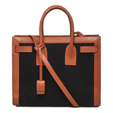 YSL Sac De Jour Black Canvas and Brown Leather Satchel Bag