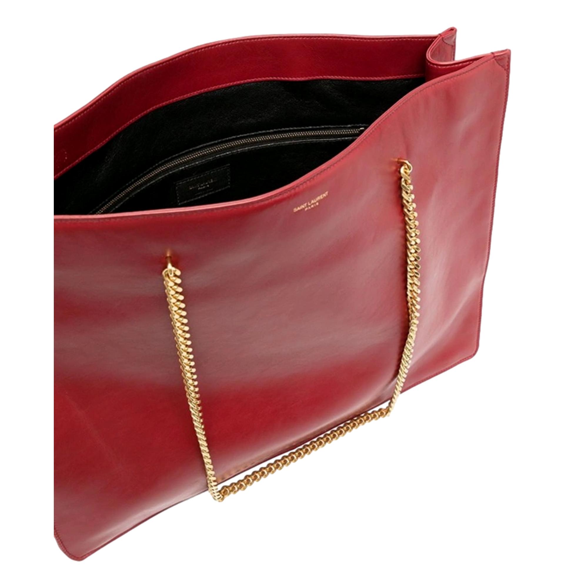 YSL Siena Ultra Lux Red Calf Leather Chain Shoulder Tote Bag
