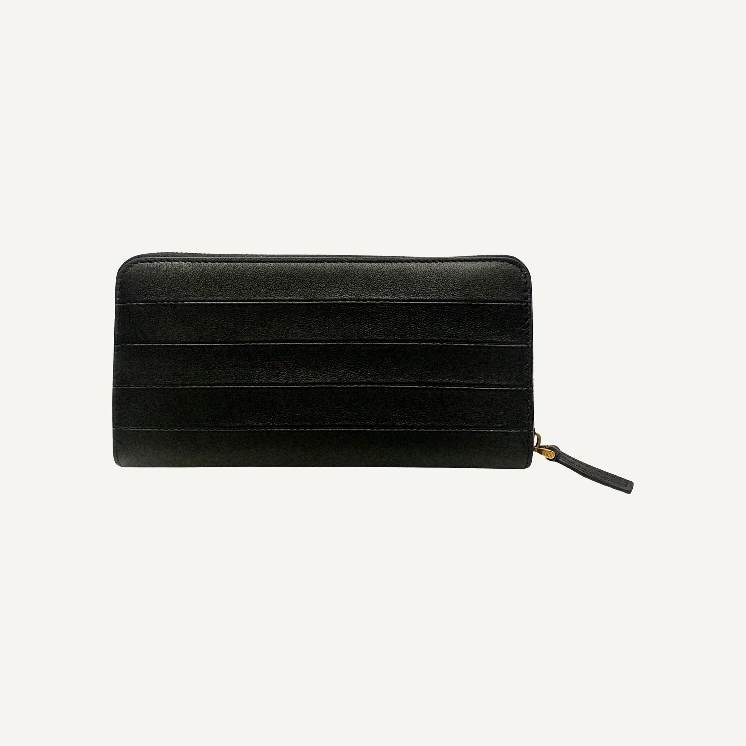 Valentino Diary Lines Black Grain Leather Zip-Around Long Wallet