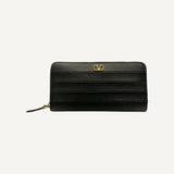 Valentino Diary Lines Black Grain Leather Zip-Around Long Wallet