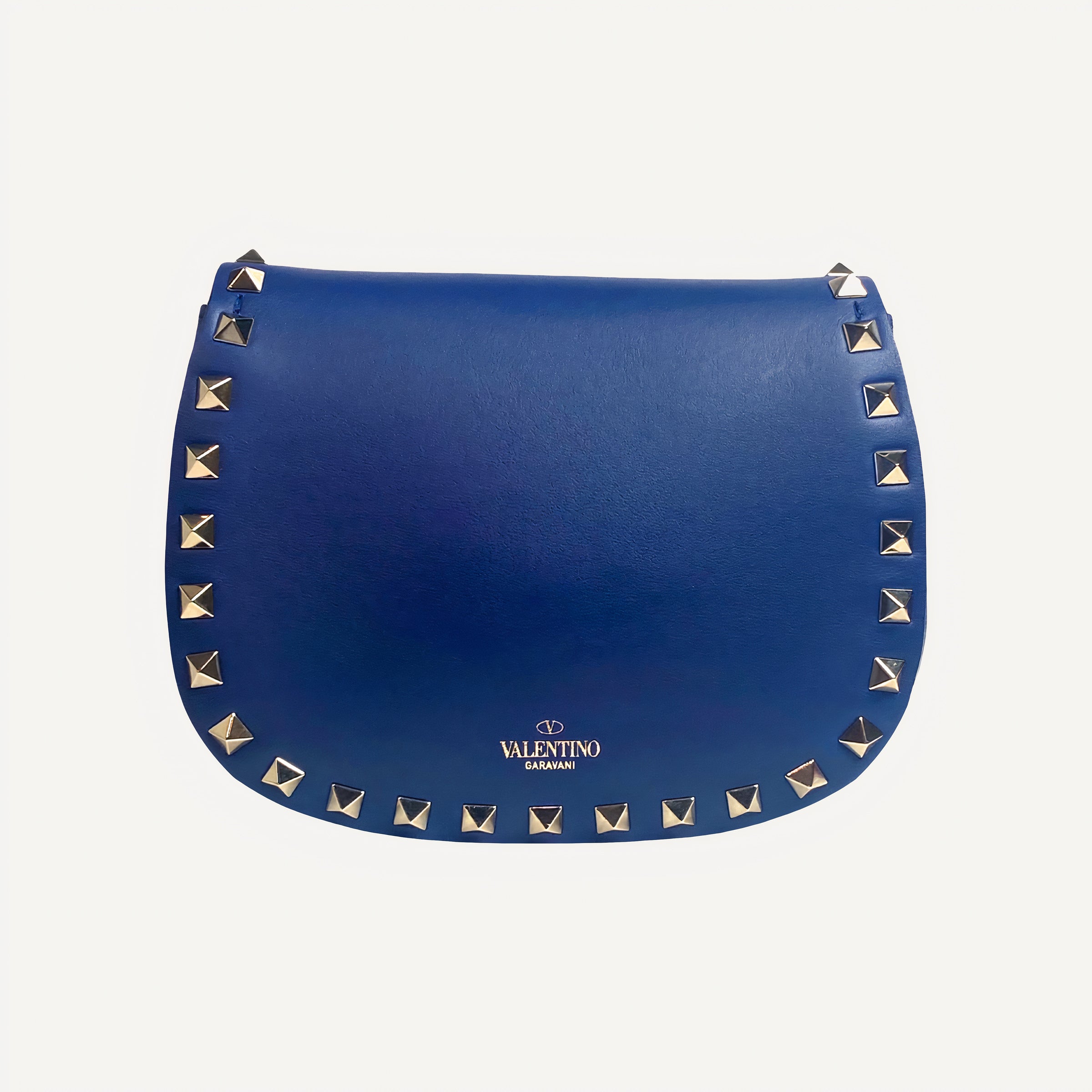 Valentino Rockstud Blue Leather Small Chain Crossbody Bag