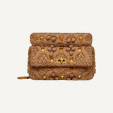 Valentino Roman Stud Large Brown Knit Cashmere Shoulder Bag