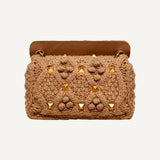 Valentino Roman Stud Large Brown Knit Cashmere Shoulder Bag