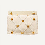 Valentino Roman Stud Ivory Knit Cashmere Large Shoulder Bag