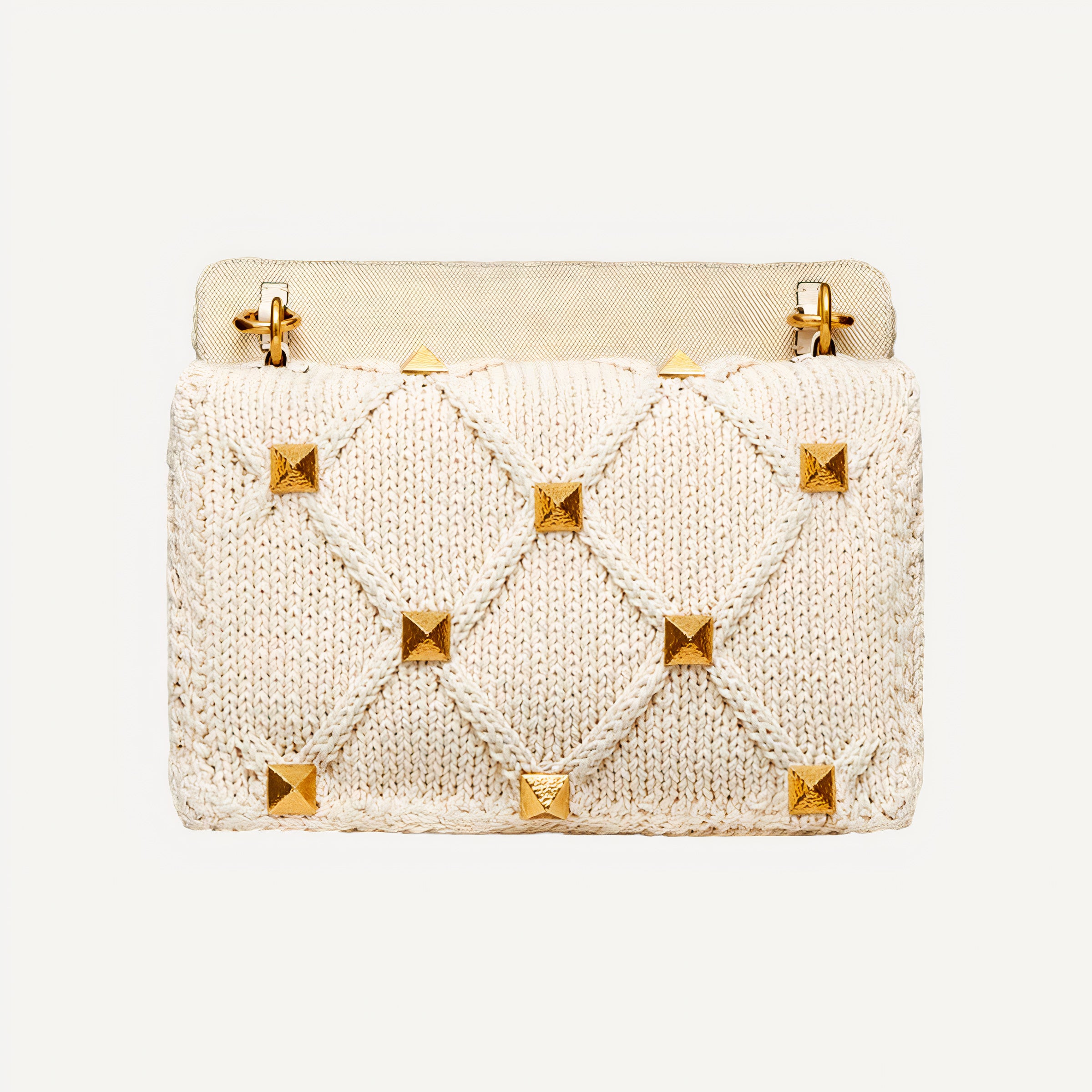 Valentino Roman Stud Ivory Knit Cashmere Large Shoulder Bag