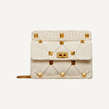 Valentino Roman Stud Ivory Knit Cashmere Large Shoulder Bag