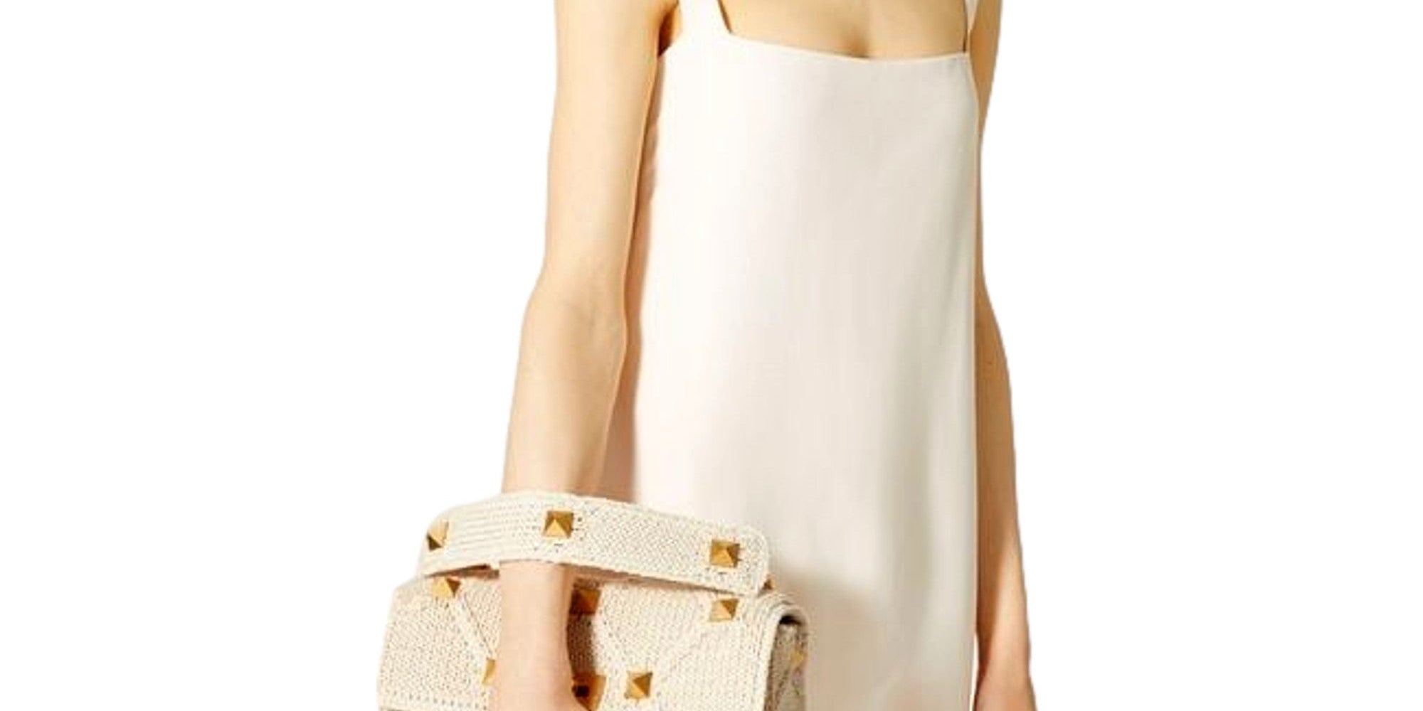 Valentino Garavani Roman Stud Large Shoulder Bag Ivory Knit Cashmere