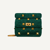 Valentino Roman Stud Metallic Green Lurex Medium Shoulder Bag