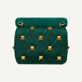 Valentino Roman Stud Metallic Green Lurex Medium Shoulder Bag