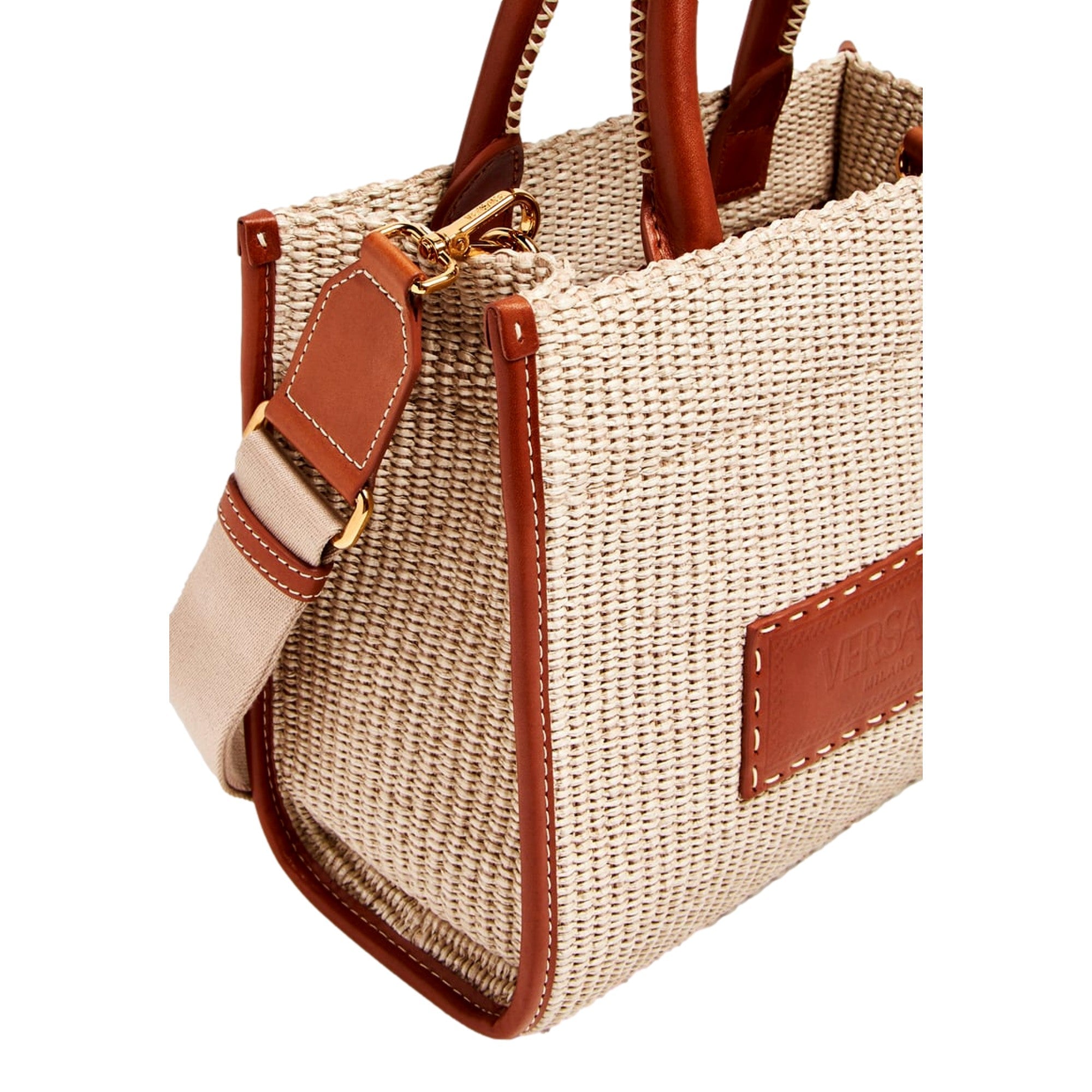 Versace Athena Raffia Leather Beige Small Shopper Tote Bag – Luxina