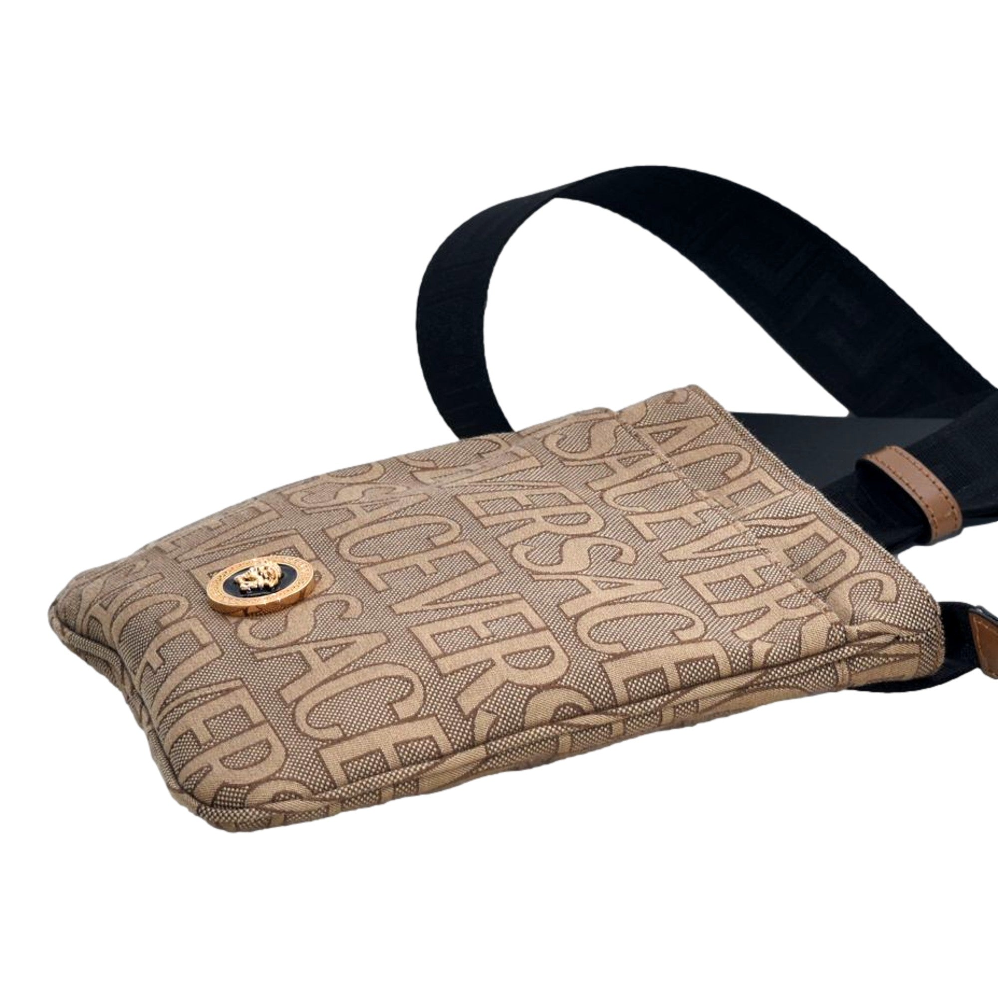 Versace Canvas La Medusa Logo Print Small Crossbody Bag