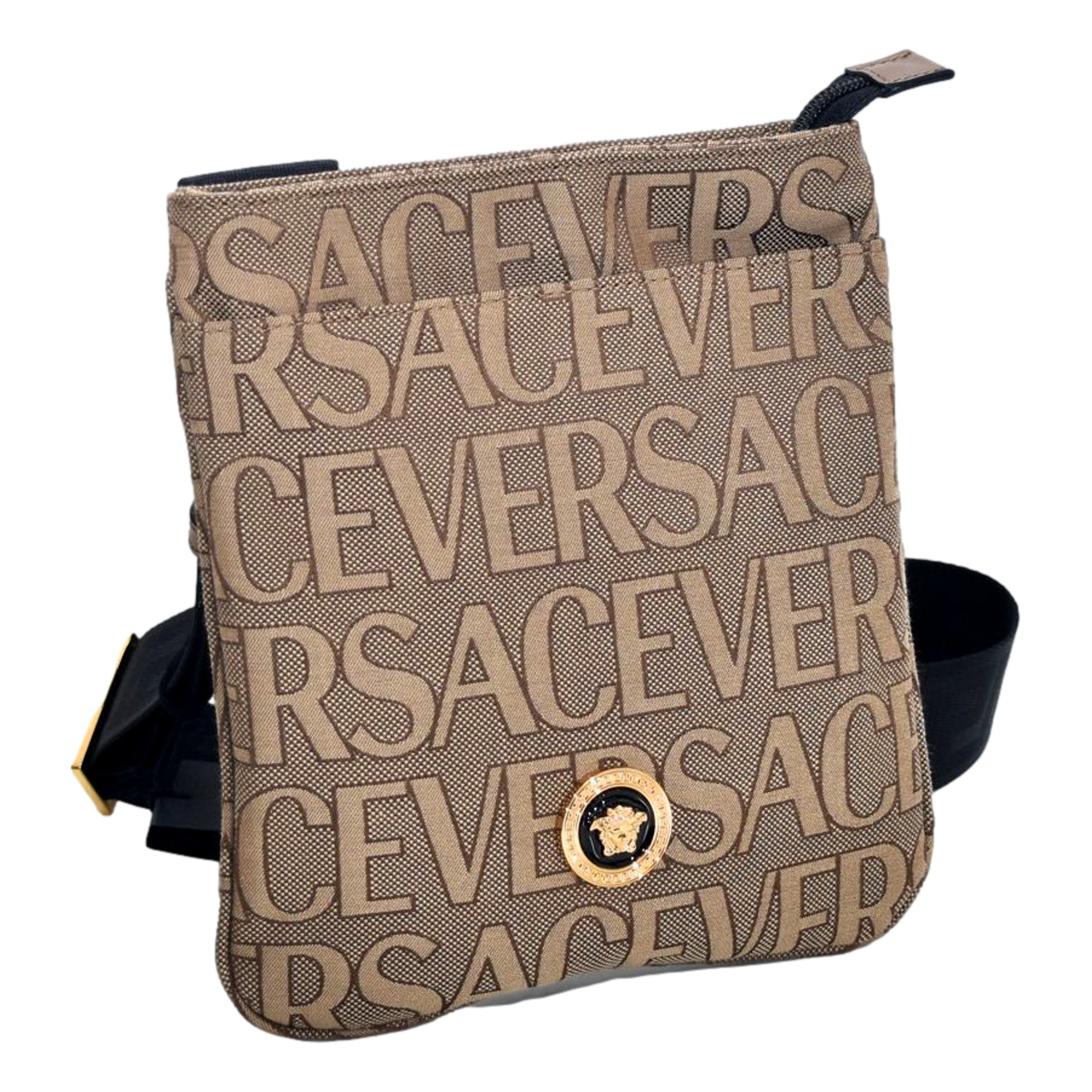 Versace Canvas La Medusa Logo Print Small Crossbody Bag