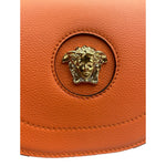 Versace Half-Moon La Medusa Vitello Leather Orange Crossbody Handbag
