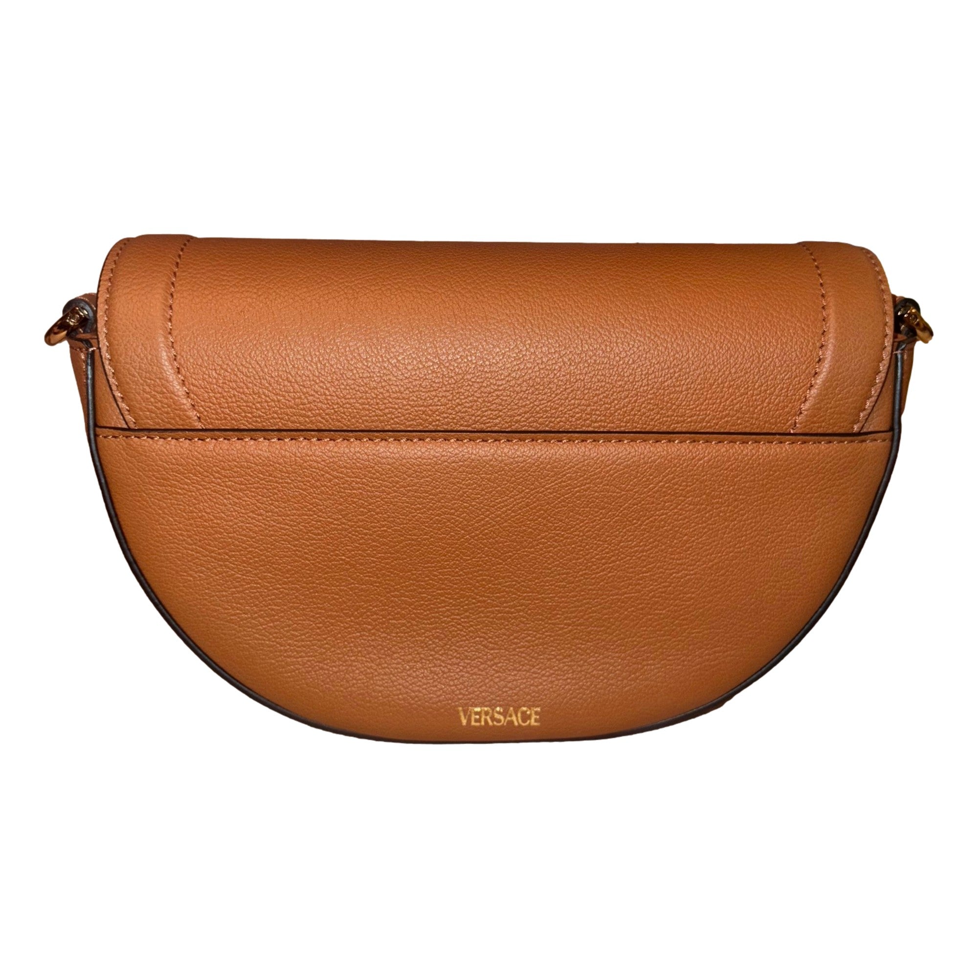 Versace Half-Moon La Medusa Vitello Leather Summer Nude Brown Crossbody Handbag