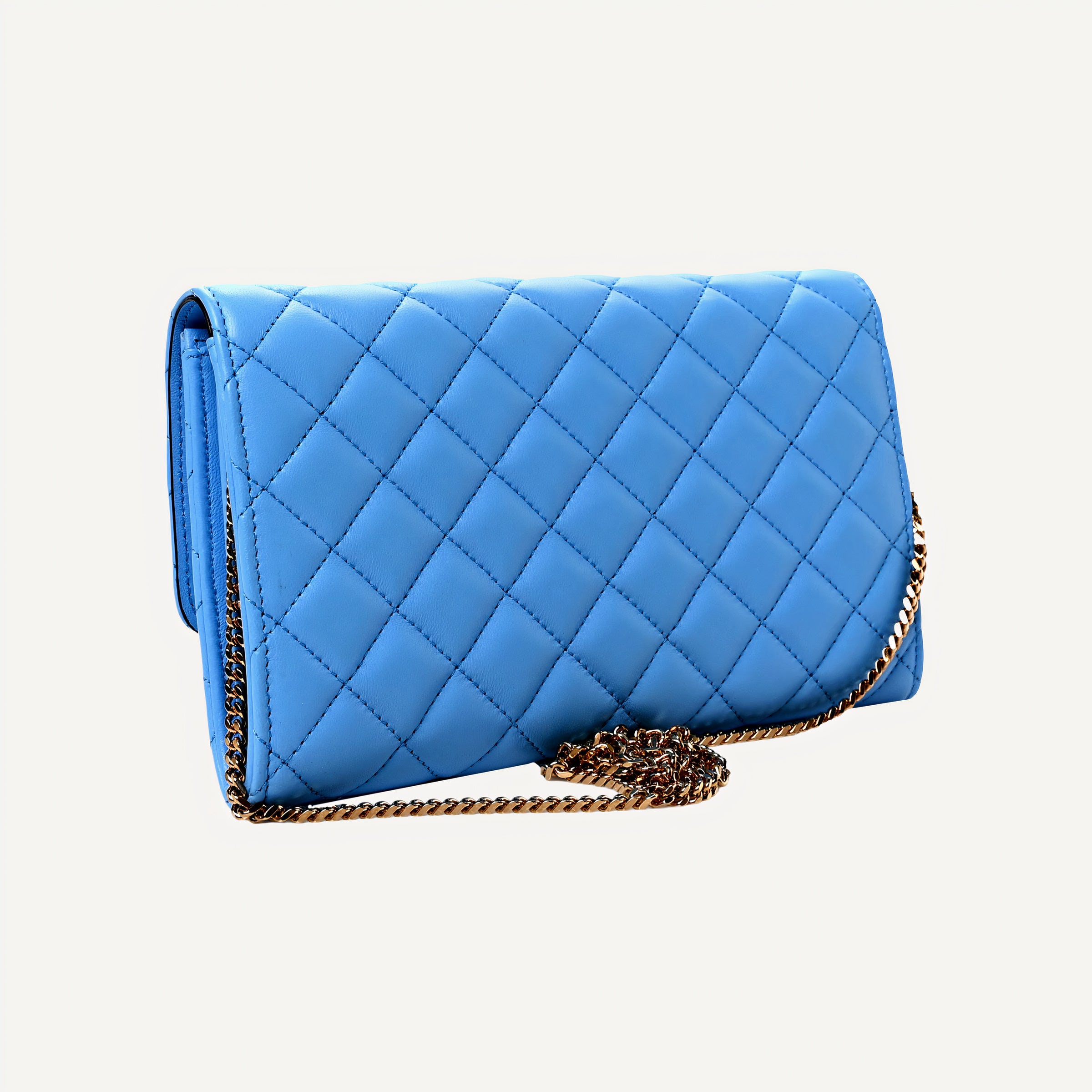 Versace La Medusa Blue Quilted Lamb Leather Crossbody Clutch Bag