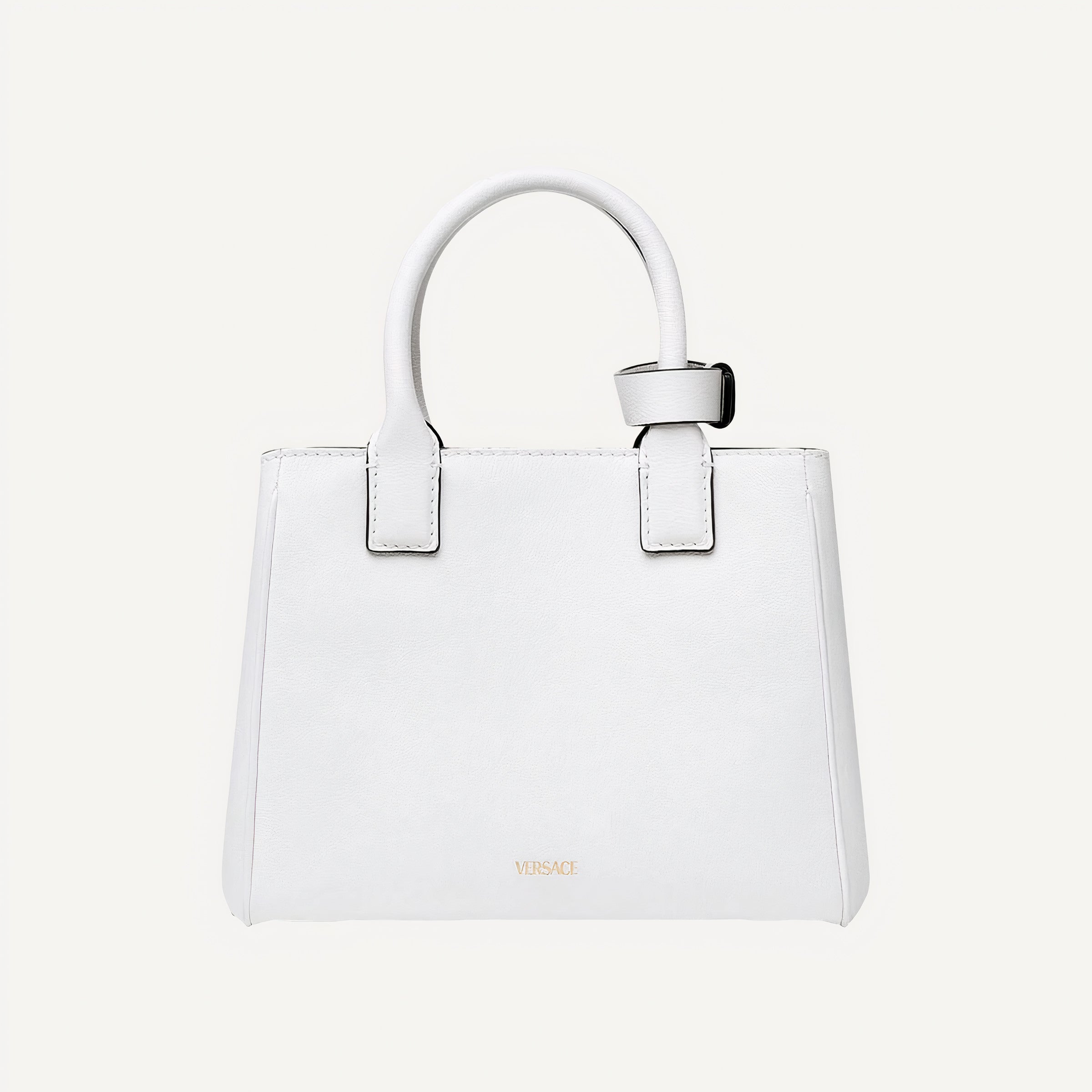 Versace La Medusa Gold Plaque White Leather Small Crossbody Tote Bag