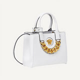 Versace La Medusa Gold Plaque White Leather Small Crossbody Tote Bag