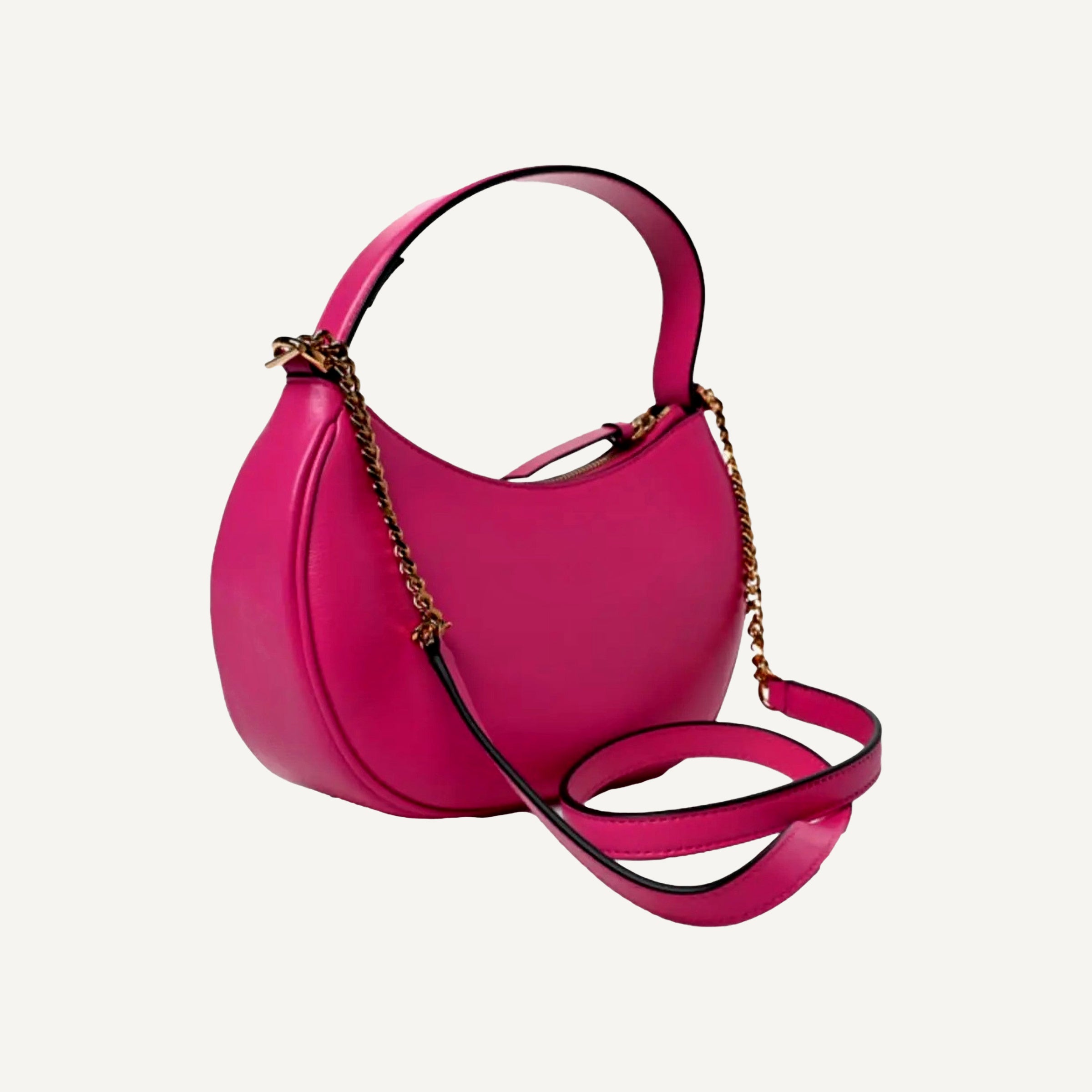 Versace La Medusa Half Moon Pink Leather Hobo Shoulder Crossbody Bag