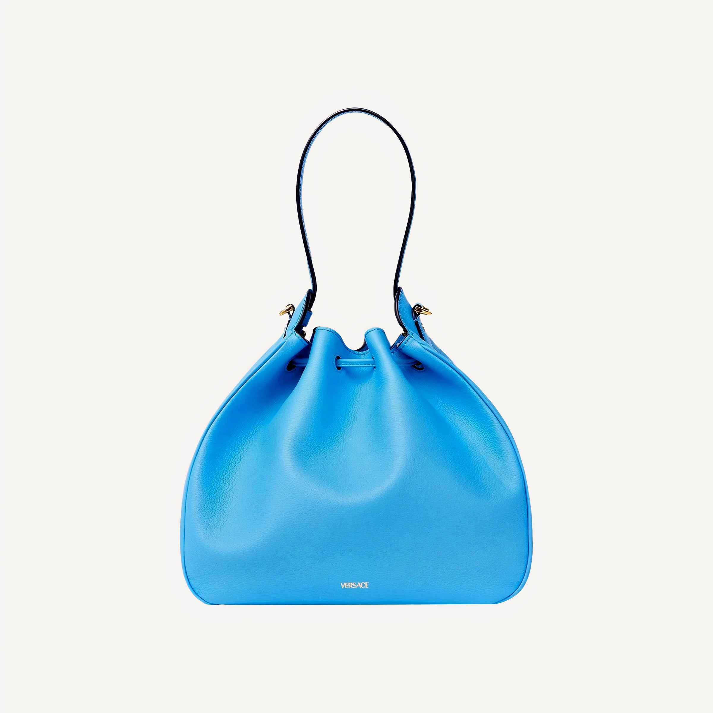 Versace La Medusa Leather Blue Bucket Bag