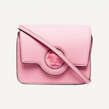 Versace La Medusa Logo Plaque Pink Pebbled Leather Crossbody Bag