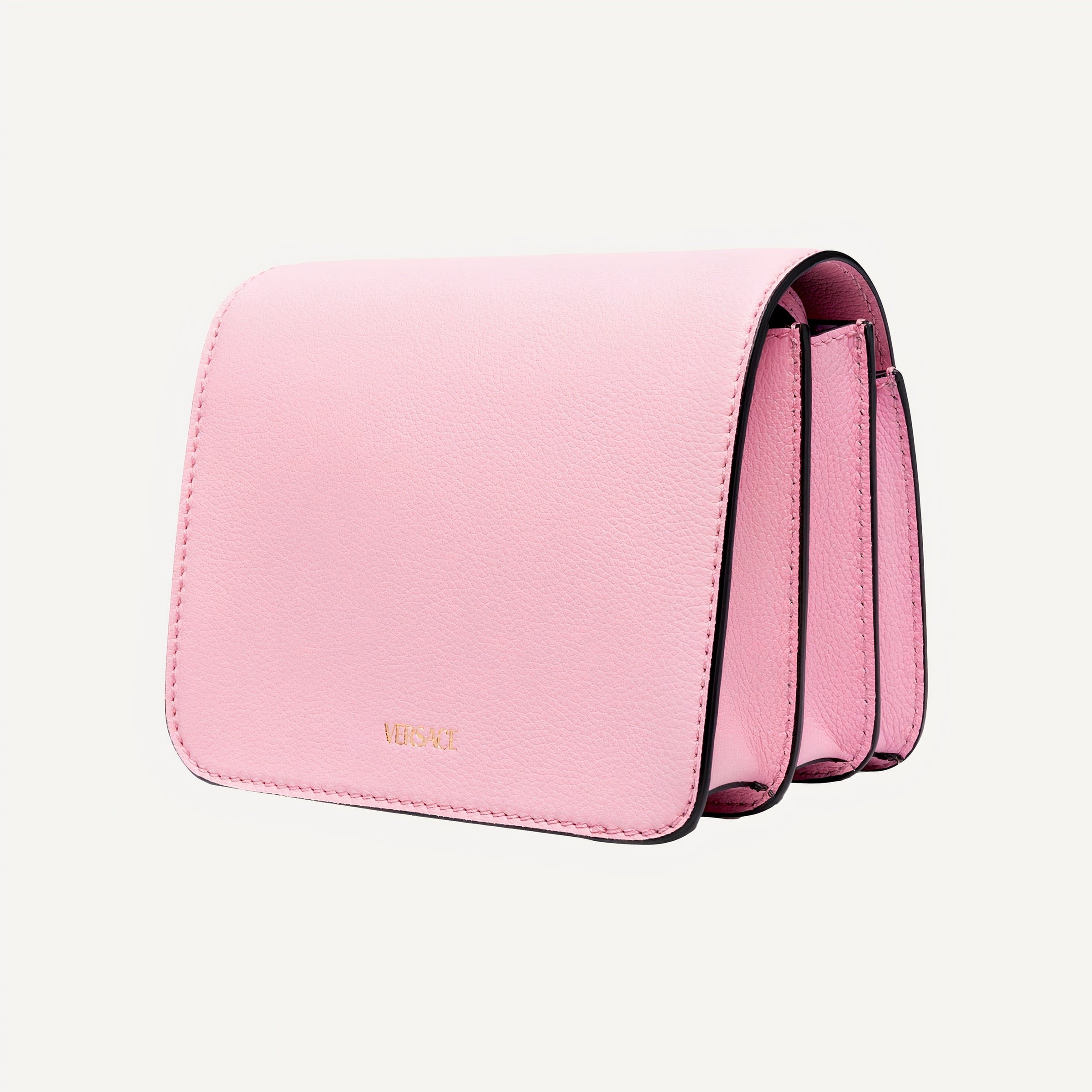 Versace La Medusa Logo Plaque Pink Pebbled Leather Crossbody Bag