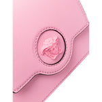 Versace La Medusa Logo Plaque Pink Pebbled Leather Crossbody Bag