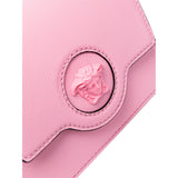Versace La Medusa Logo Plaque Pink Pebbled Leather Crossbody Bag