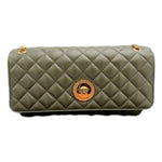 Versace La Medusa Olive Green Quilted Lambskin Chain Strap Crossbody Bag