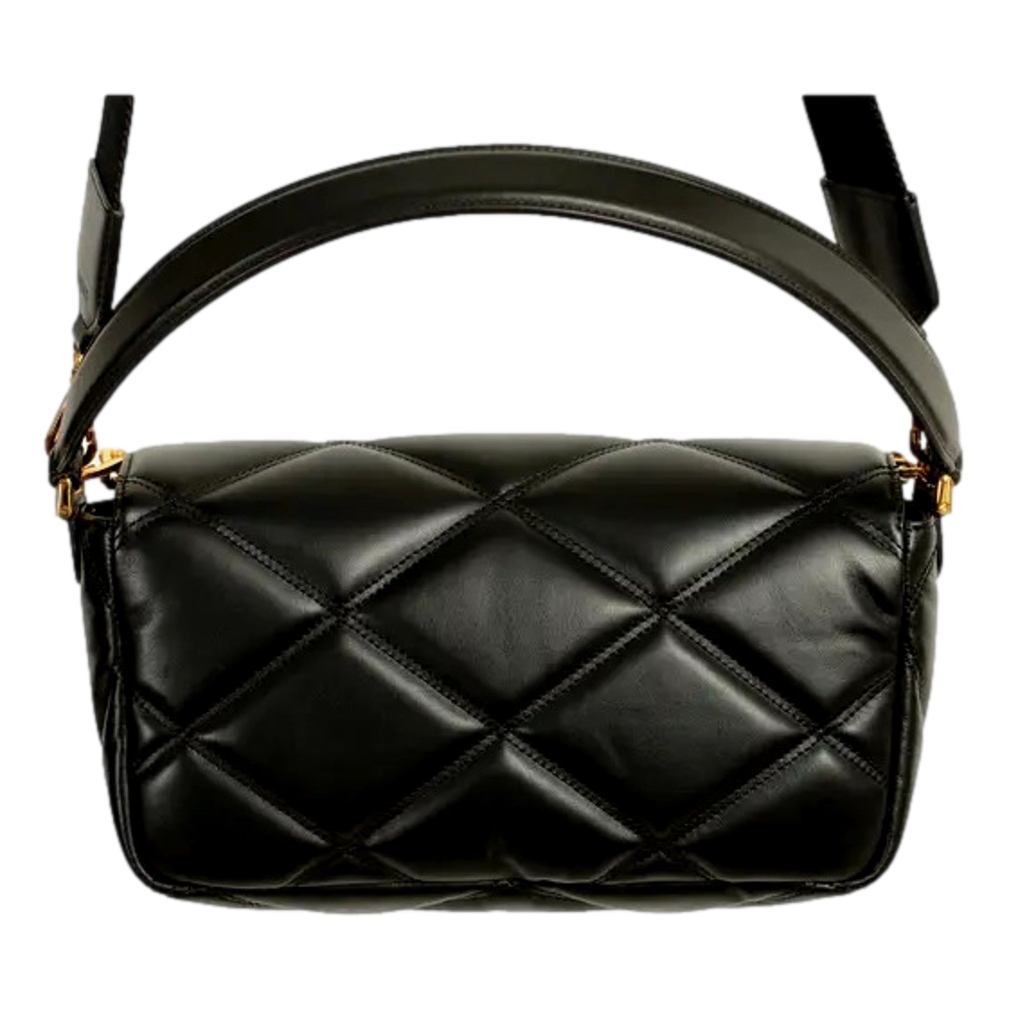 Versace La Medusa Quilted Calfskin Leather Black Crossbody Bag Gold Chain