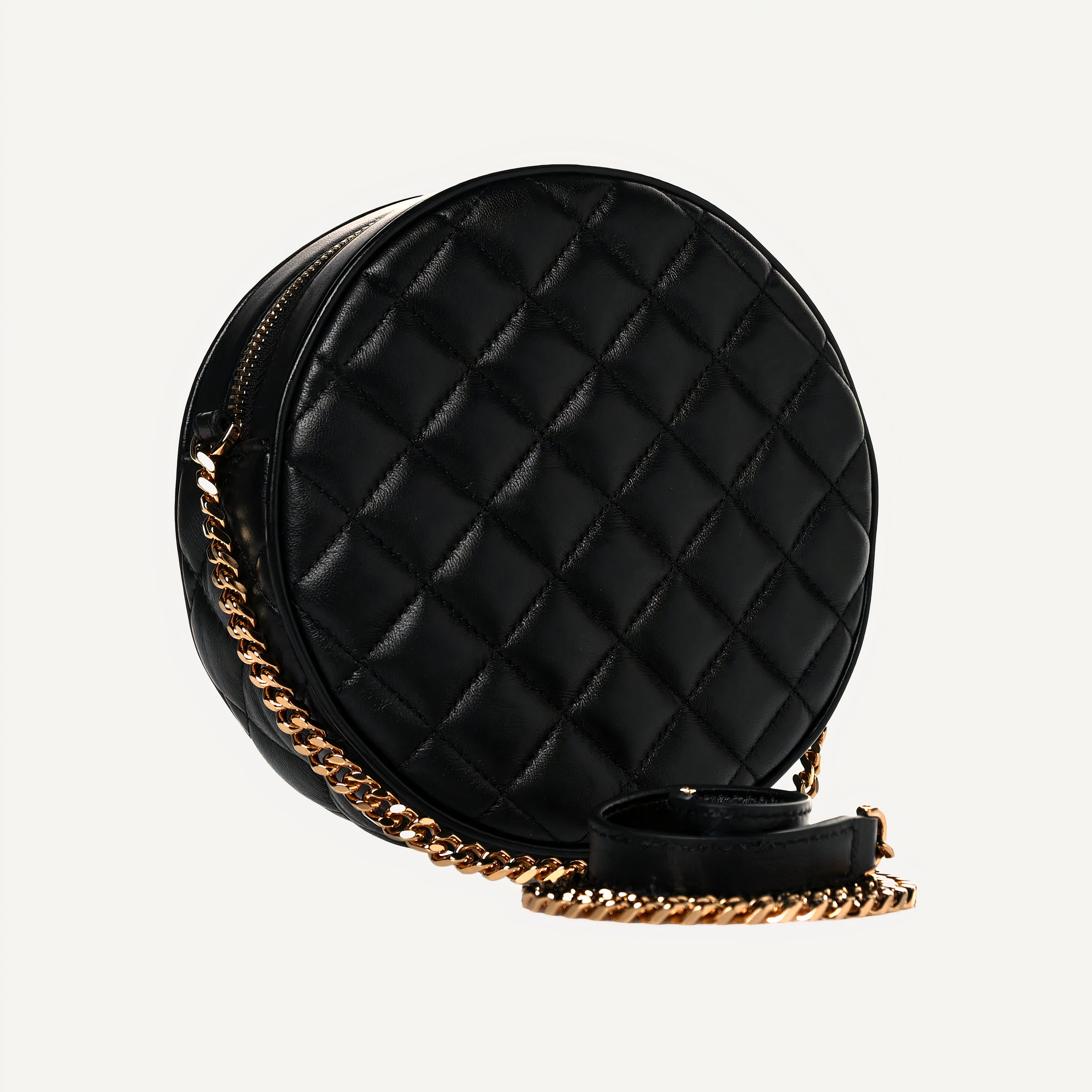 Versace La Medusa Round Quilted Leather Black Shoulder Bag