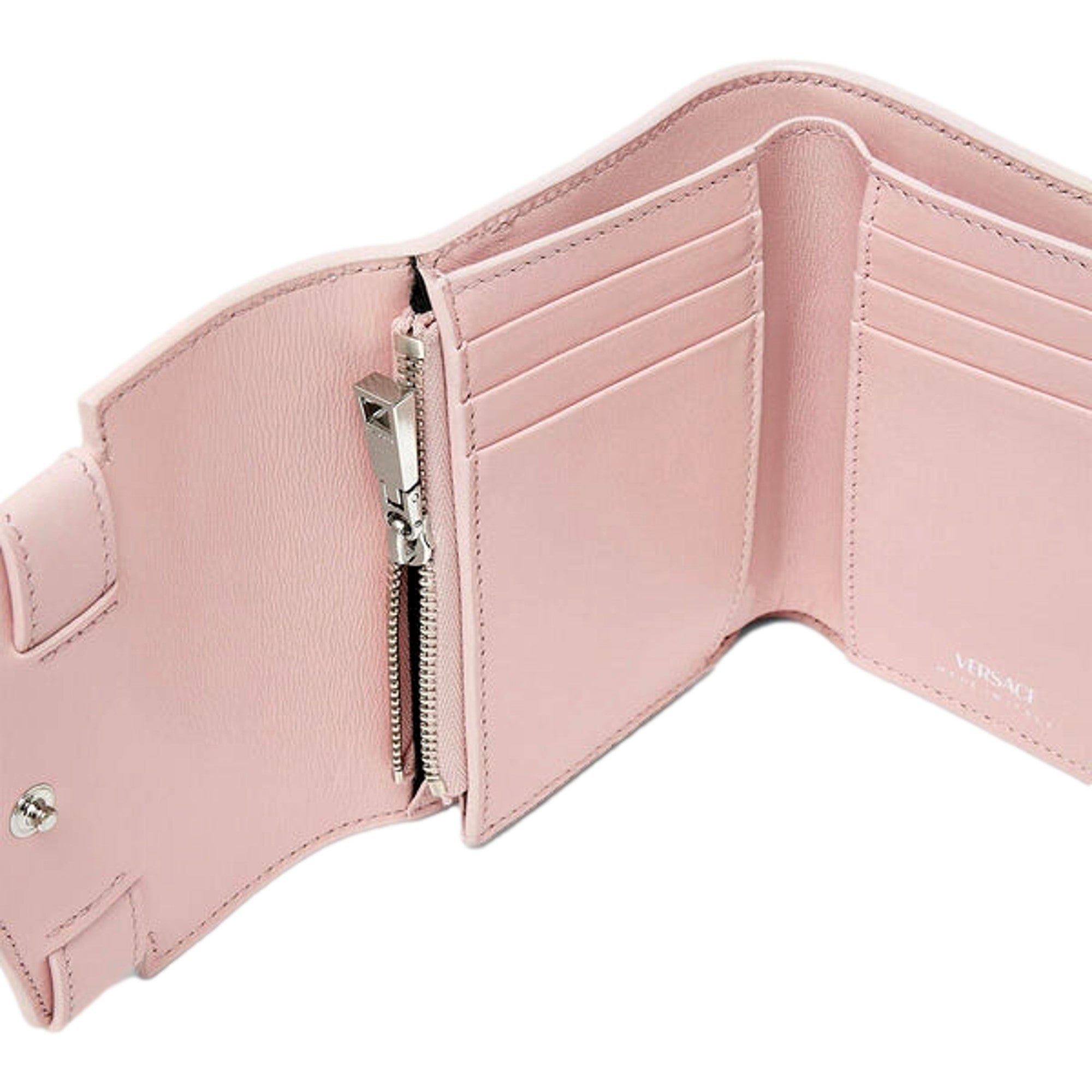 Versace Medusa 95 Dusty Pink Tri Fold Snap Wallet Card Holder