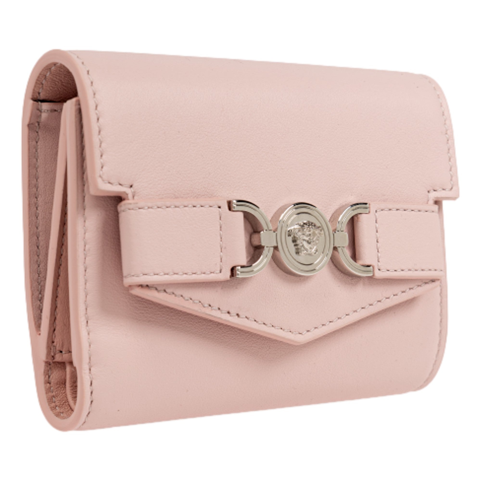 Versace Medusa 95 Dusty Pink Tri Fold Snap Wallet Card Holder